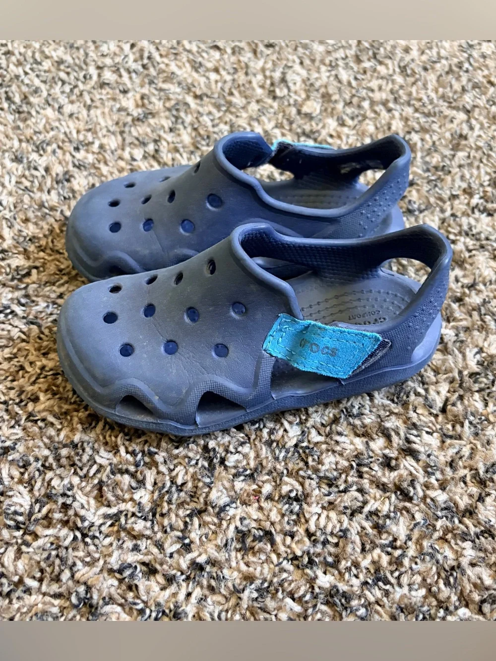 Kids Crocs Navy Slip-On Clogs with Teal Accent